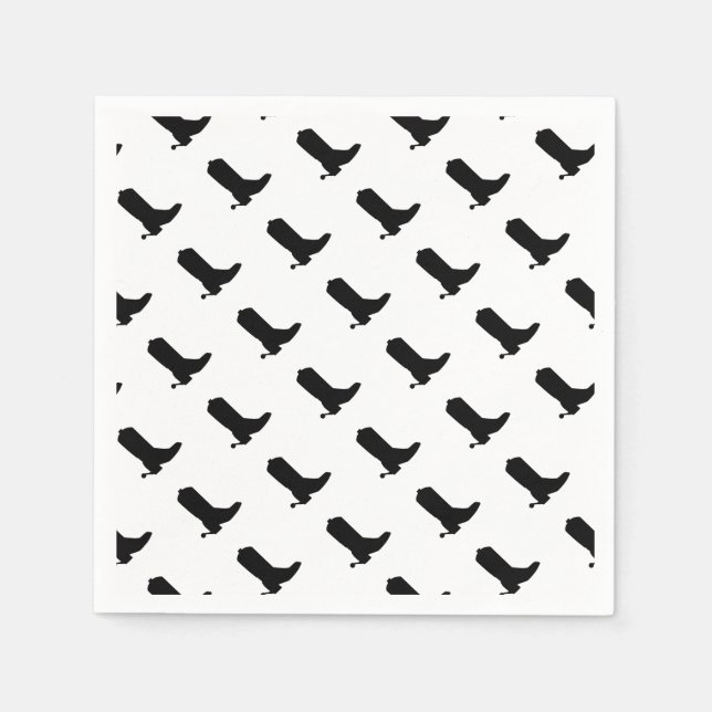 Cowboy Boot Spurs Silhouette Pattern black white  Napkin (Front)