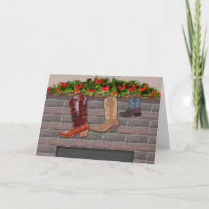 Cowboy Boot Stockings by the Fireplace Holiday Card