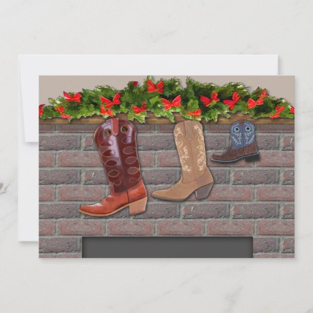 Cowboy Boot Stockings by the Fireplace Invitation (Front)