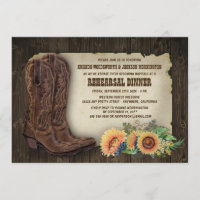Cowboy Boot Sunflower Rehearsal Dinner Invitations