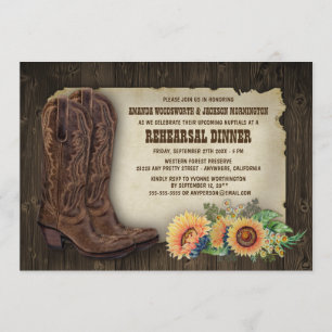 Cowboy Boot Sunflower Rehearsal Dinner Invitations