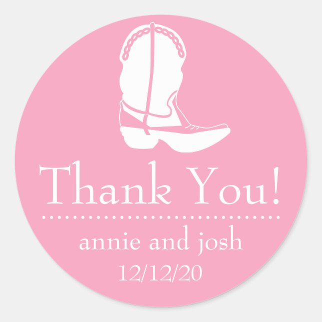 Cowboy Boot Thank You Labels (Pink / White) (Front)