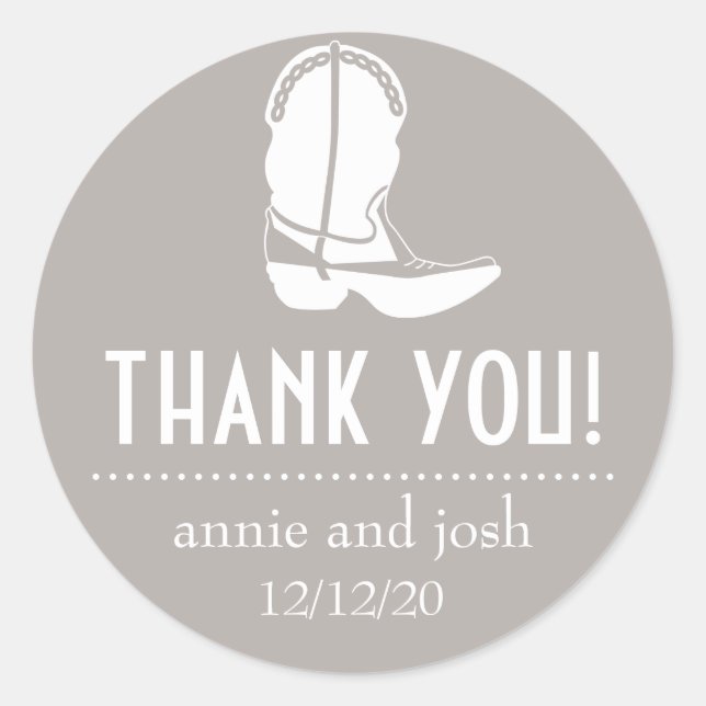 Cowboy Boot Thank You Labels (Sand / White) (Front)