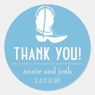 Cowboy Boot Thank You Labels (Sky Blue / White)