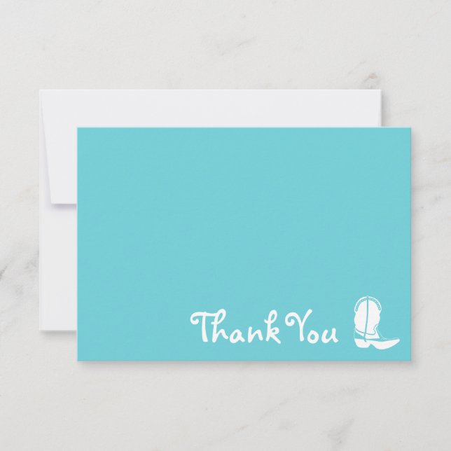Cowboy Boot Thank You Note Cards (Teal) (Front)