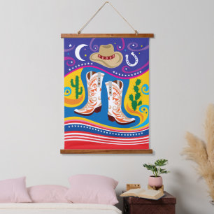Cowboy Boots and Desert Stars Hanging Tapestry