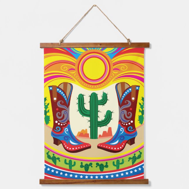 Cowboy Boots and Desert Sun Hanging Tapestry (Front)