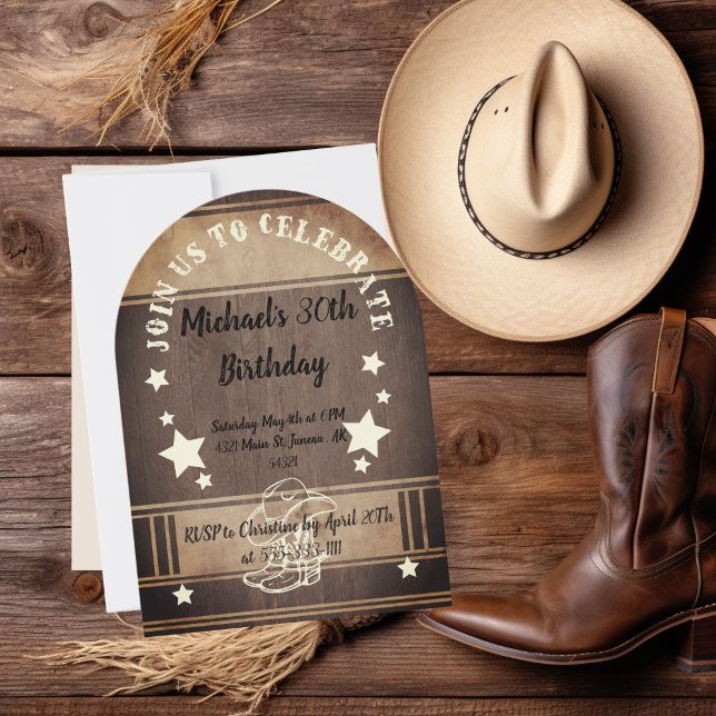 Cowboy  boots and hat 30th birthday card (Creator Uploaded)