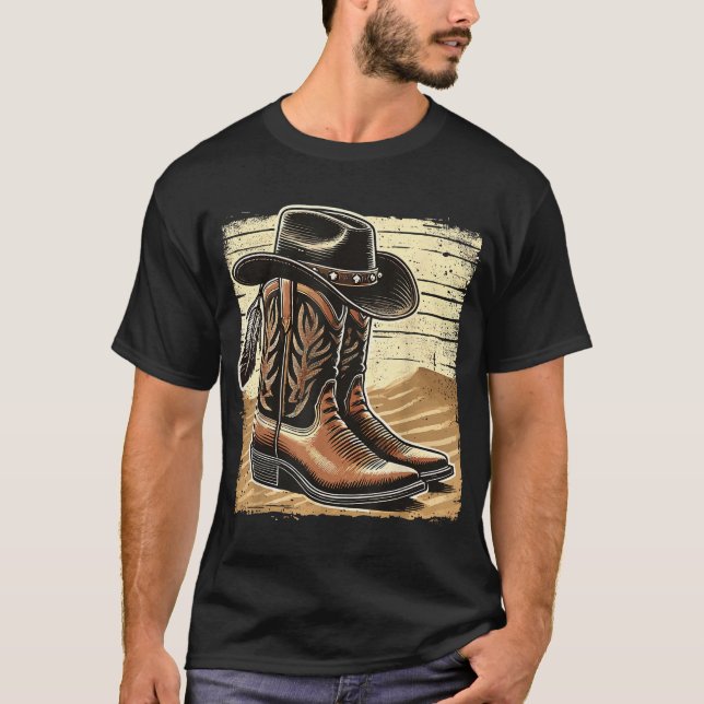 Cowboy Boots And Hat Western Country T-Shirt (Front)