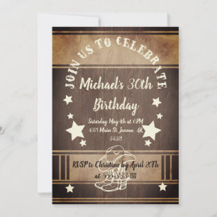 Cowboy  boots and hat with stars birthday  invitat invitation