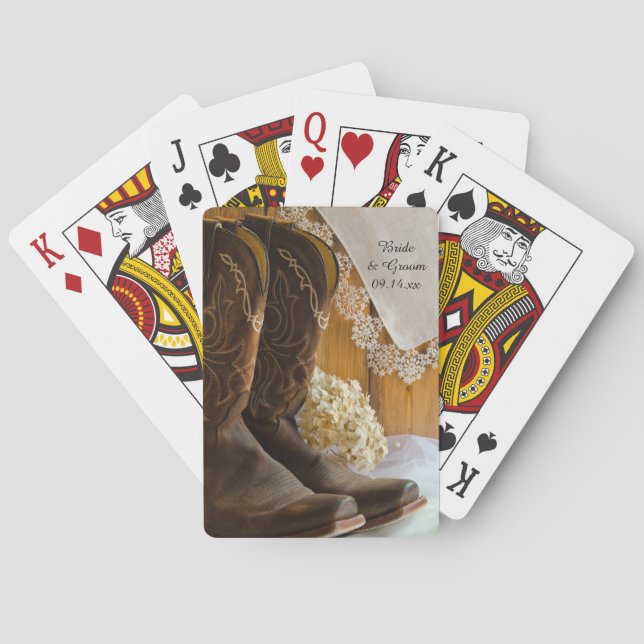 Cowboy Boots and Lace Country Western Wedding Playing Cards (Back)