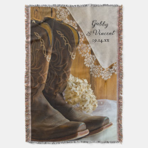 Cowboy Boots and Lace Country Western Wedding Throw Blanket