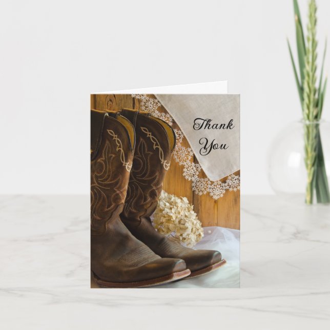 Cowboy Boots and Lace Western Bridesmaid Thank You Card (Front)