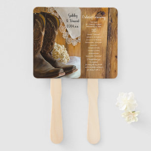 Cowboy Boots and Lace Western Wedding Program Hand Fan