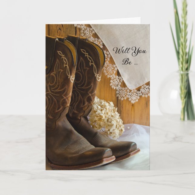 Cowboy Boots and Lace Will You Be My Bridesmaid Invitation (Front)