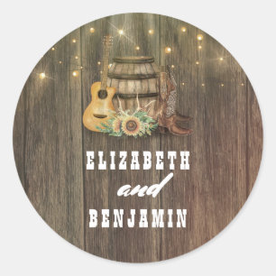 Cowboy Boots and Sunflowers Country Wedding Classic Round Sticker