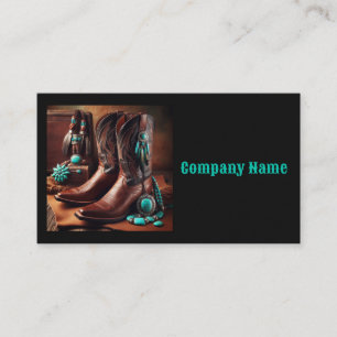Cowboy Boots and Turquoise Jewellery (Black) Business Card