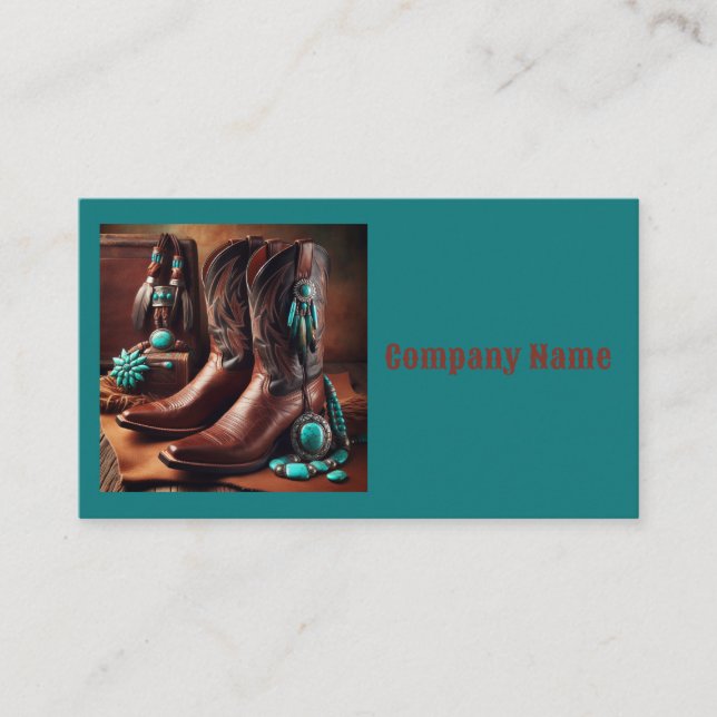 Cowboy Boots and Turquoise Jewellery (Teal) Business Card (Front)