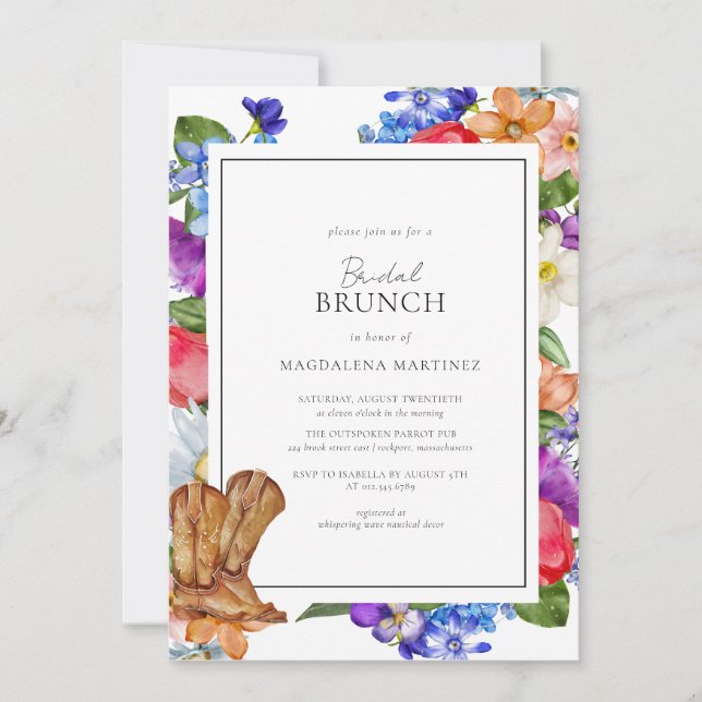 Cowboy Boots and Wildflower Bridal Shower Invitation (Front)