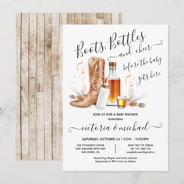 Cowboy Boots Bottles Baby Shower Invitation (Front/Back)