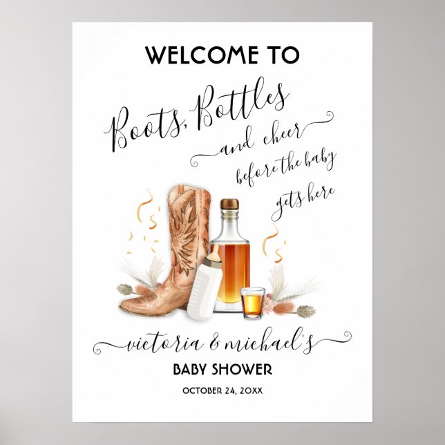 Cowboy Boots Bottles Baby Shower Welcome sign (Front)