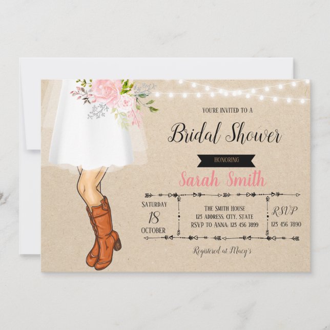 Cowboy boots bridesmaids luncheon invitation (Front)