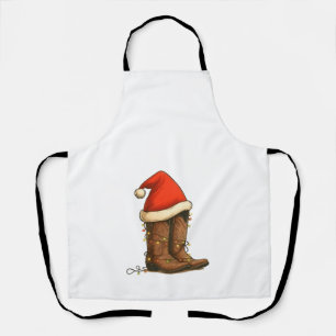 Cowboy Boots Christmas Western Santa Hat Apron