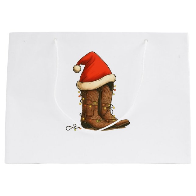 Cowboy Boots Christmas Western Santa Hat  Large Gift Bag (Front)
