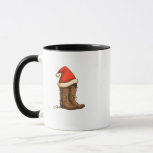 Cowboy Boots Christmas Western Santa Hat Mug