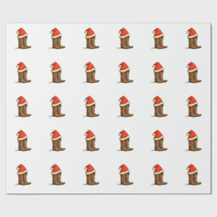 Cowboy Boots Christmas Western Santa Hat Wrapping Paper