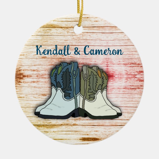 Cowboy Boots Country Homestead Established Ceramic Tree Decoration (Front)