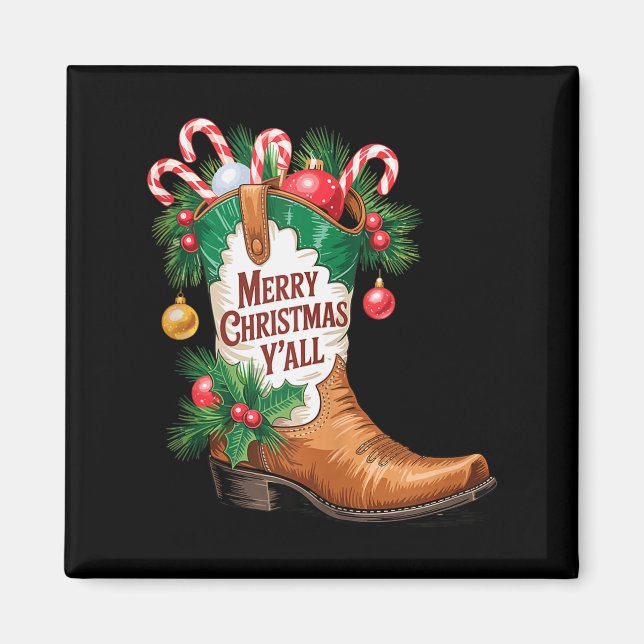 Cowboy Boots Country Western Merry Christmas Y'all Magnet (Front)