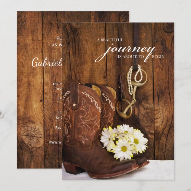 Cowboy Boots, Daisies and Horse Bit Wedding Invitation (Front/Back)