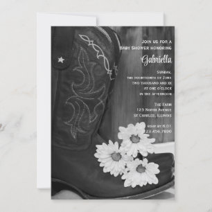 Cowboy Boots Daisies Country Western Baby Shower Invitation