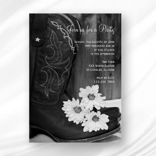 Cowboy Boots Daisies Country Western Barn Party Invitation