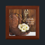 Cowboy Boots, Daisies Horse Bit Country Wedding Gift Box<br><div class="desc">The charming Cowboy Boots, Daisies and Horse Bit Country Wedding Gift Box can be personalised with the names of the bride and groom and marriage ceremony date to create a lasting keepsake gift for the bride or her bridesmaids. This rustic custom equestrian nuptial trinket box features a quaint digitally enhanced...</div>