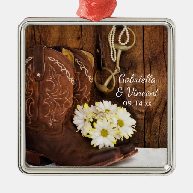 Cowboy Boots, Daisies Horse Bit Country Wedding Metal Tree Decoration (Front)