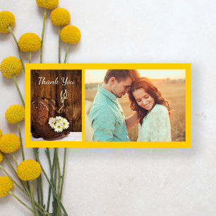Cowboy Boots, Daisies Horse Bit Wedding Thank You Card