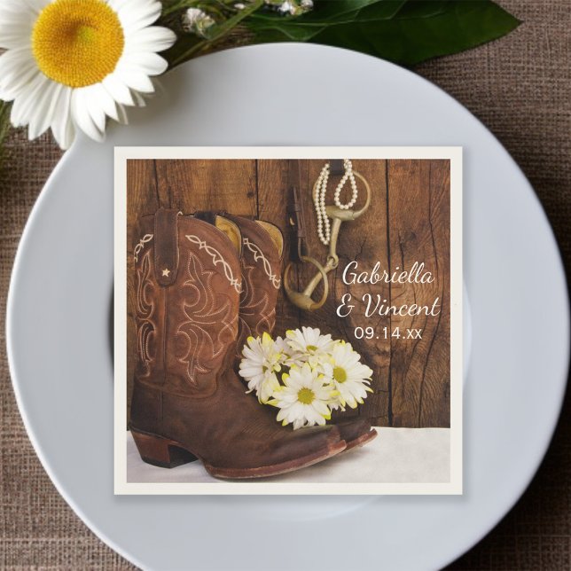 Cowboy Boots Daisies Horse Bit Western Wedding Napkin (Creator Uploaded)