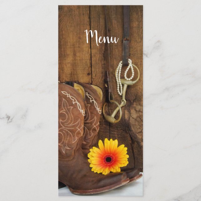 Cowboy Boots, Daisy and Horse Bit Barn Wedding Menu (Front)
