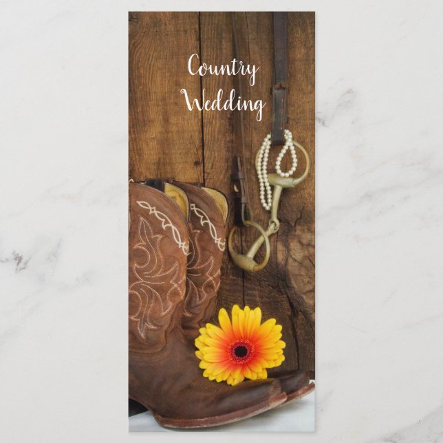 Cowboy Boots, Daisy and Horse Bit Wedding Program Programme (Front)