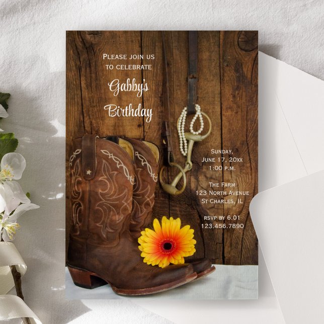Cowboy Boots Daisy Country Western Birthday Party Invitation (Creator Uploaded)