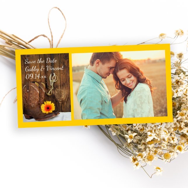 Cowboy Boots Daisy Horse Bit Wedding Save the Date (Creator Uploaded)