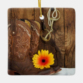 Cowboy Boots, Daisy Horse Bit Western Wedding Ceramic Tree Decoration