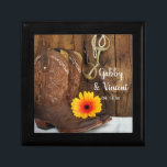 Cowboy Boots, Daisy Horse Bit Western Wedding Gift Box<br><div class="desc">A personalised Cowboy Boots, Daisy and Horse Bit Country Wedding Gift Box makes a unique keepsake gift for the newlyweds or a thank you gift for your wedding attendants, bridesmaids and bridal party. This rustic custom equestrian theme wedding gift box features a quaint digitally enhanced floral photograph of brown leather...</div>