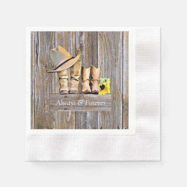 Cowboy Boots Distressed Wood Wedding Napkin (Front)