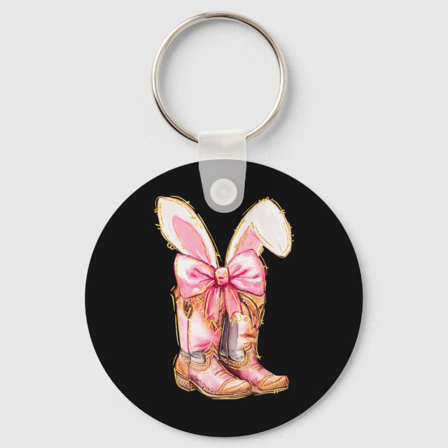 Cowboy Boots Easter Bunny Howdy Coquette  Key Ring (Front)