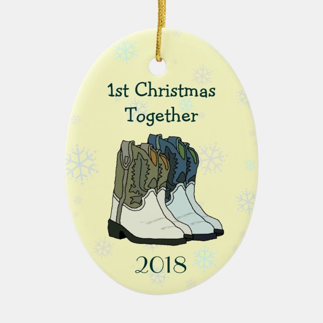 Cowboy Boots, First Christmas Snowflakes Ornament (Front)