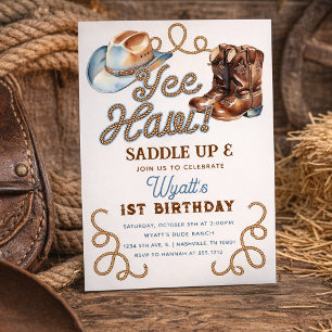 Cowboy Boots First Rodeo Birthday Invitation