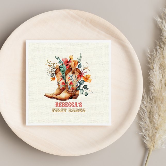 Cowboy Boots First Rodeo Birthday Paper Napkins (Creator Uploaded)